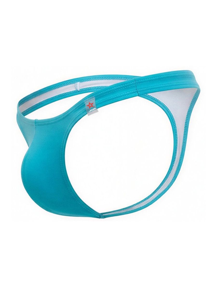 Turquoise and white jor 2389 travel swim thong with sleek form-fitting design shown from the back side