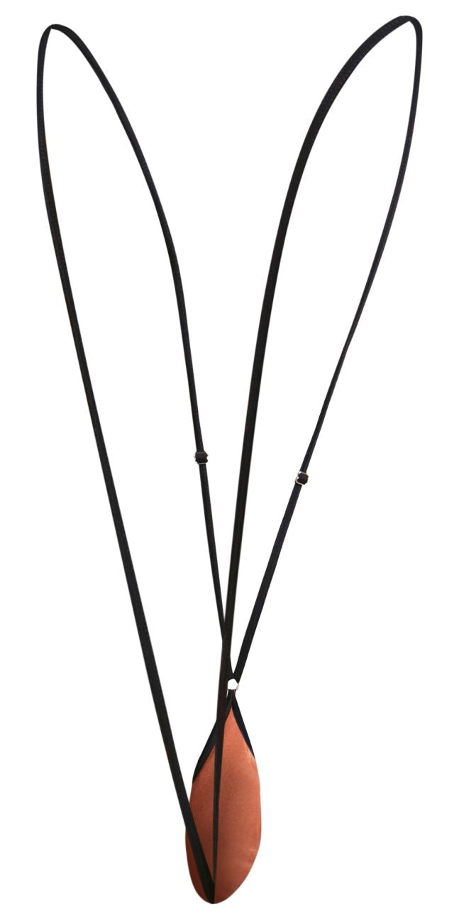Black cord necklace with teardrop-shaped copper pendant from justin simon xsj04 sling color ochre collection