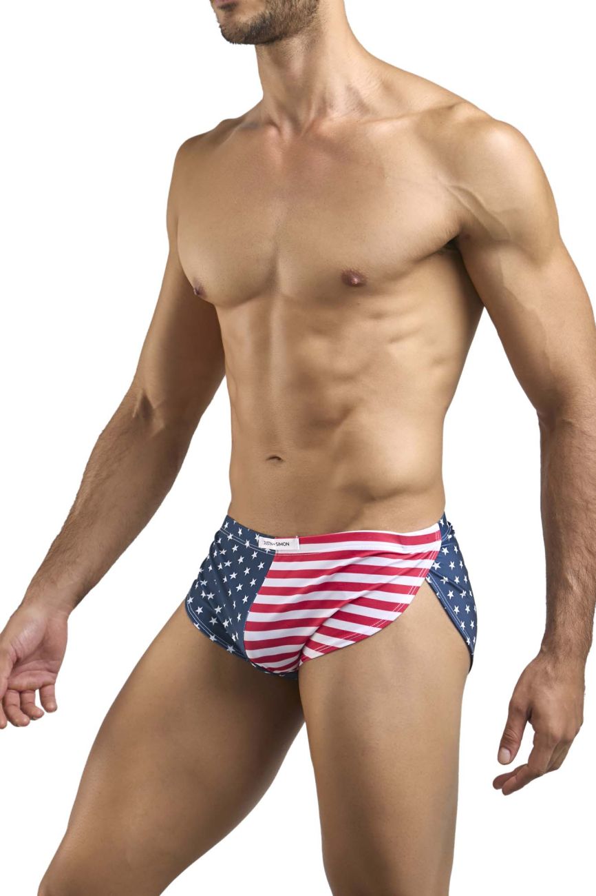 Men’s briefs with american flag pattern by Justin Simon XSJ09 in usa flag color suitable for running shorts use