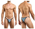 Light blue and black thong bikini with sleek minimalist design from justin simon xsj12 color metal green collection