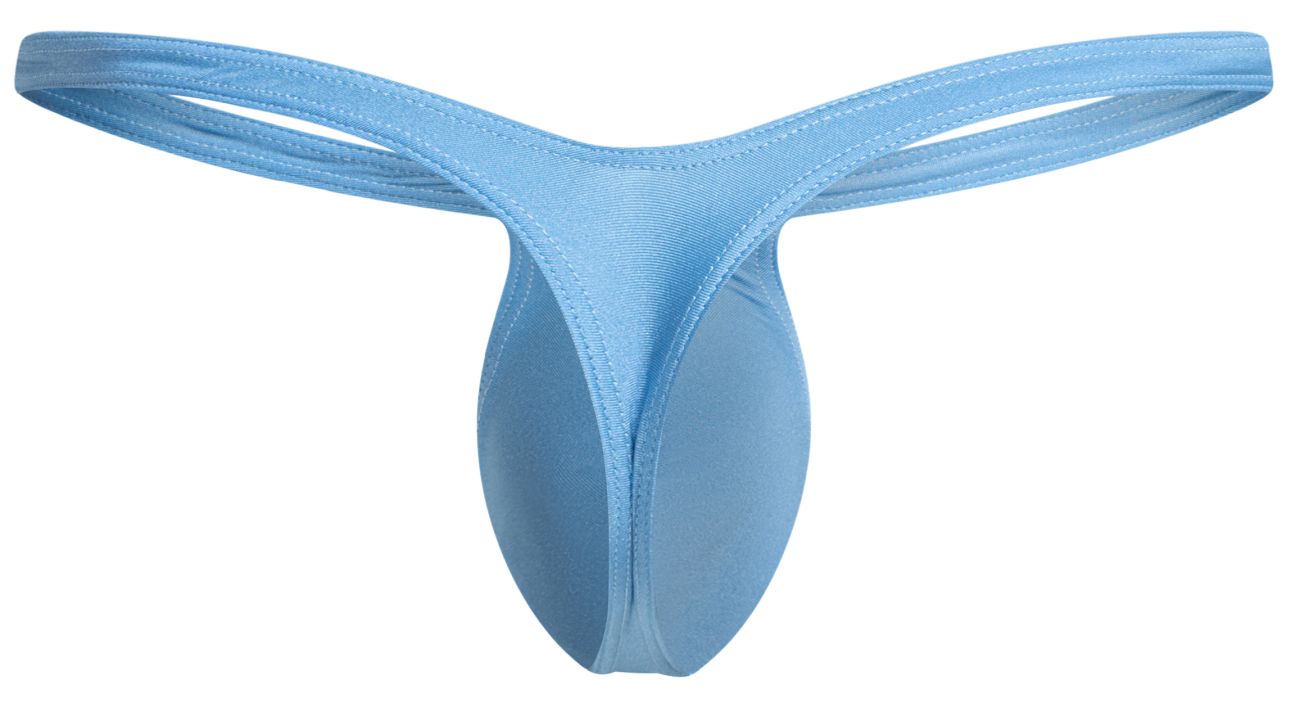 Light blue seamless fabric thong with a smooth form-fitting design from Justin Simon XSJBU02 bulge thongs collection