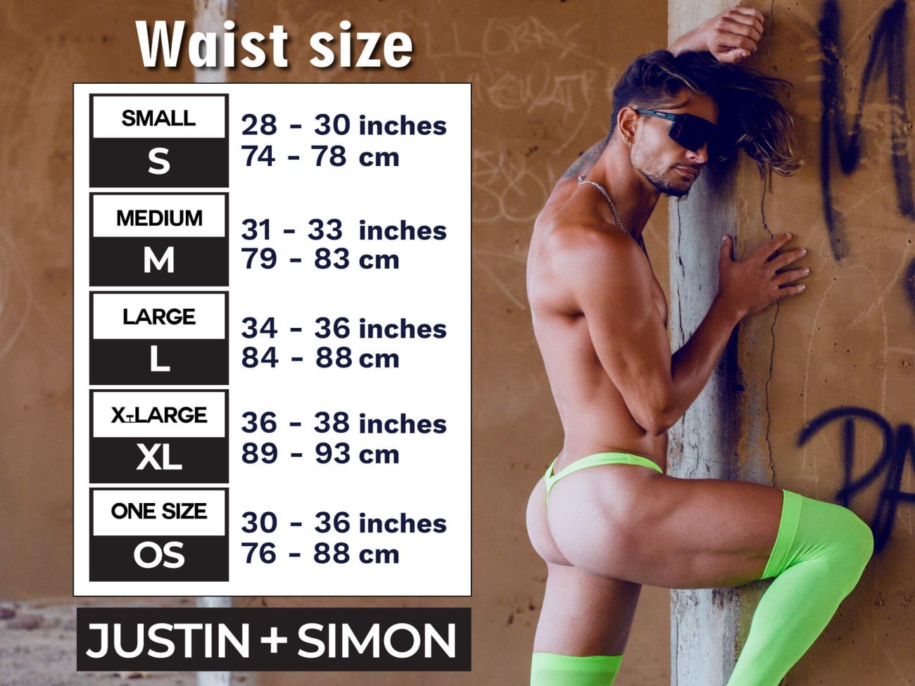 Neon green high-waisted briefs with matching thigh-high stockings from justin and simon in ochre bulge thongs style