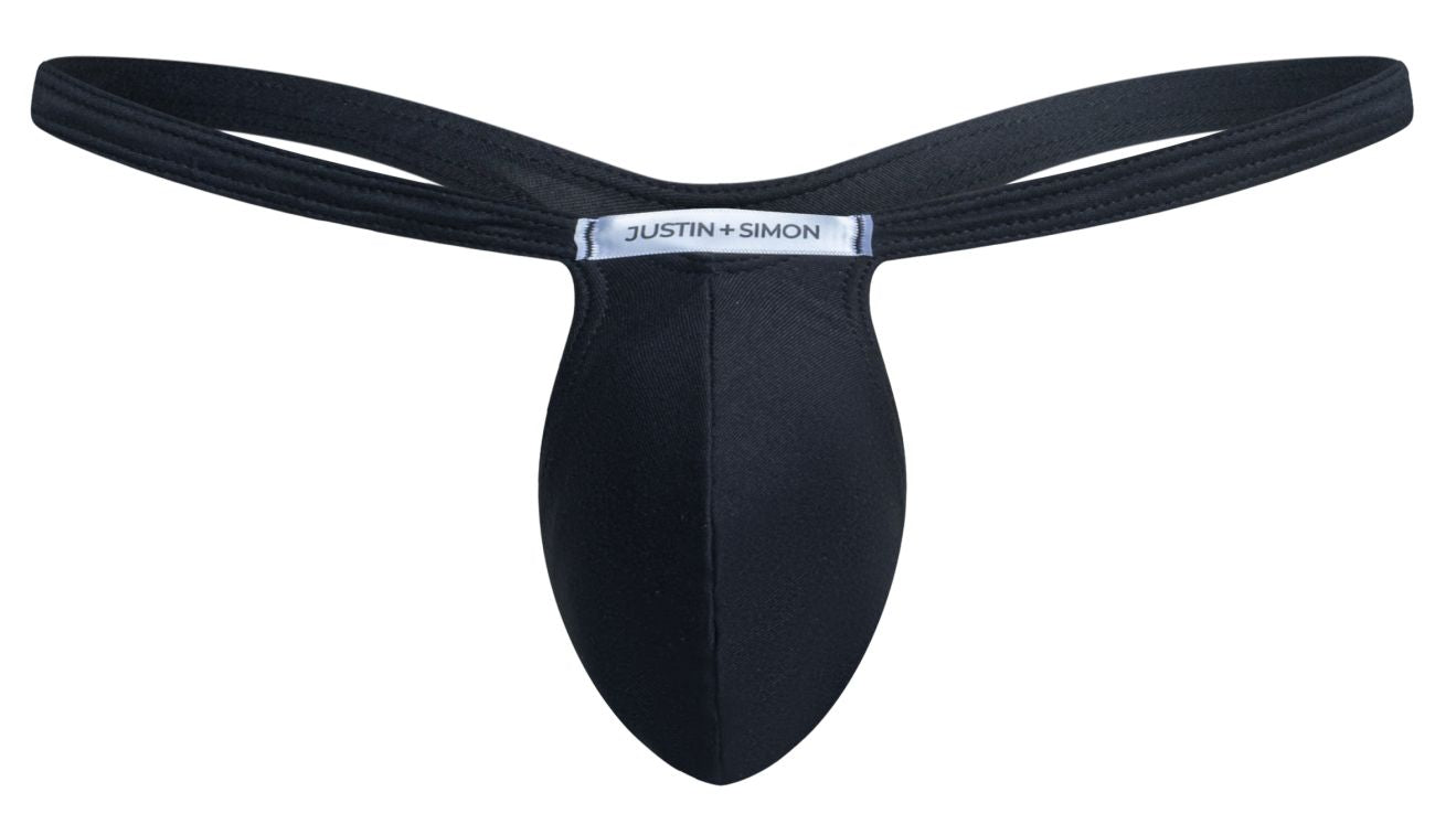 Black justin simon bulge thong with smooth stretchy fabric and sleek minimalist design in peach black color