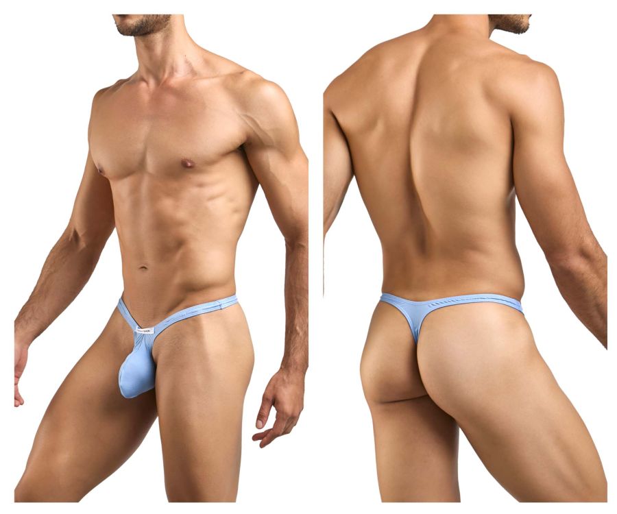 Light blue justin simon xsjbu02 bulge thong made of smooth elastic fabric with supportive pouch design front view