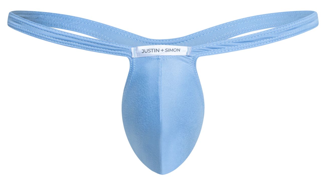 Light blue justin simon thong in smooth stretchy fabric with central pouch design from justin simon xsjbu02 bulge thongs