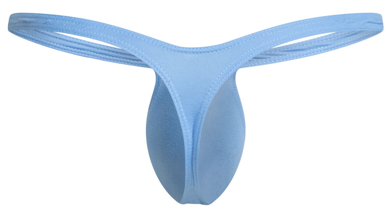 Light blue seamless fabric thong with smooth form-fitting design from JUSTIN+SIMON bulge thongs collection