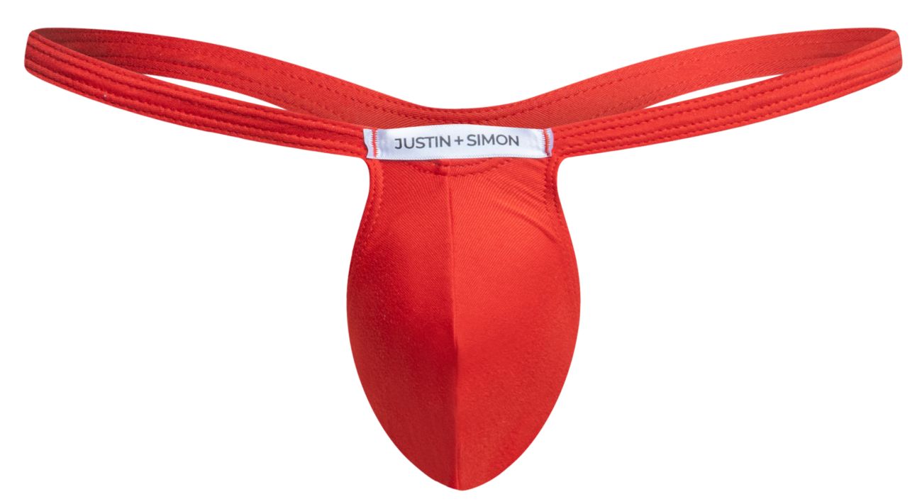 Red justin simon thong with smooth satin fabric and sleek contoured design in peach red color XSJBU02 model