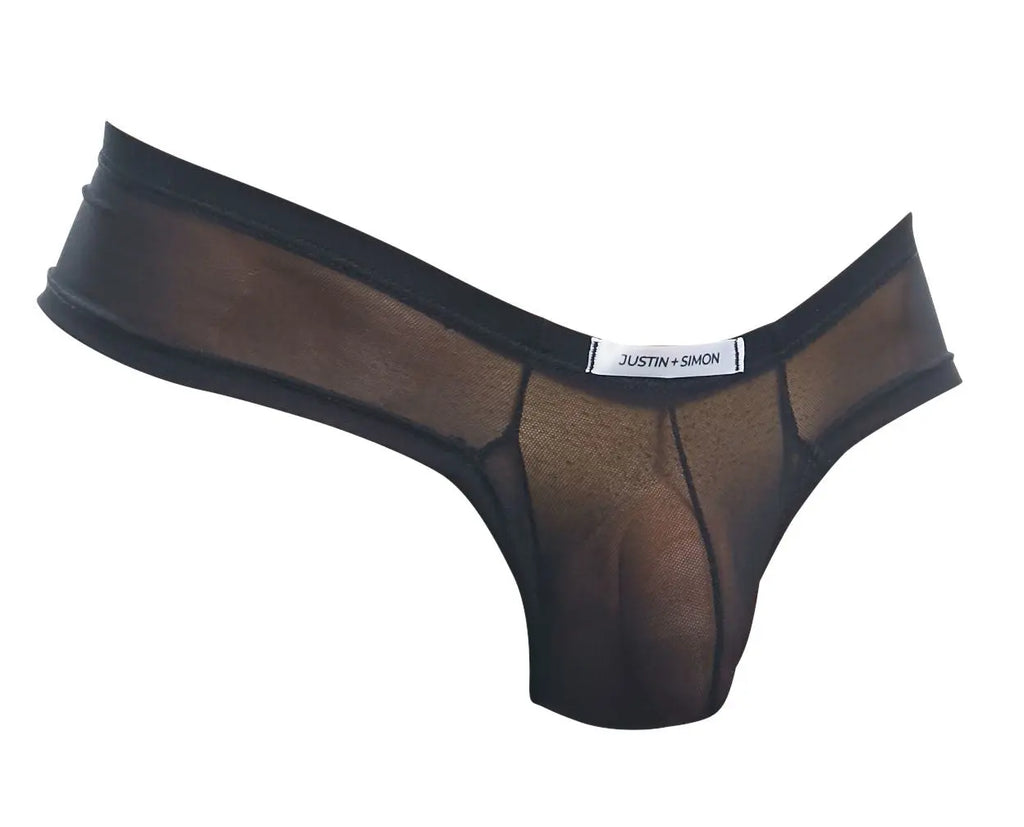 JUSTIN+SIMON Ropa interior de hombre XSJ22 Cheek Briefs Color Negro Malla