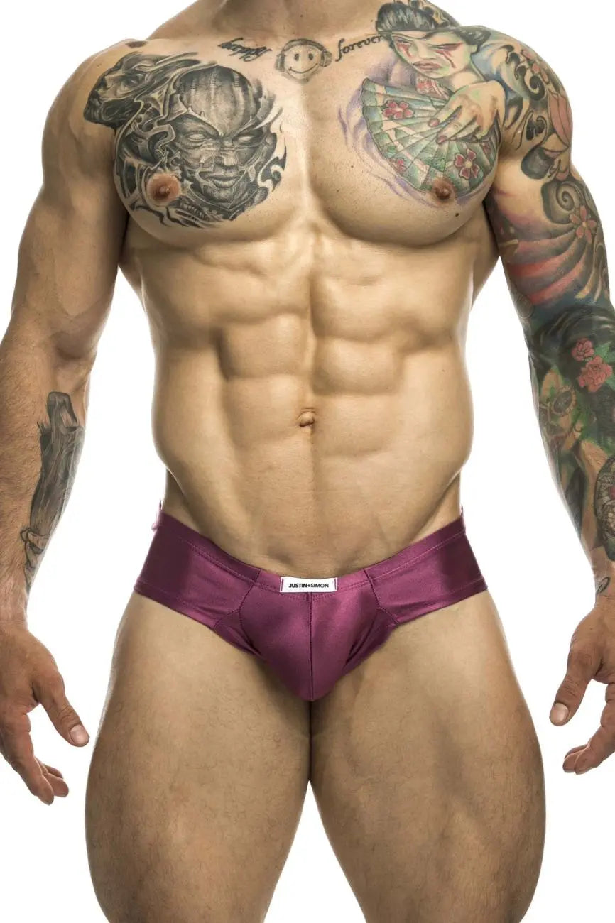 JUSTIN+SIMON Men's Underwear XSJ22 Cheek Briefs Color Wine