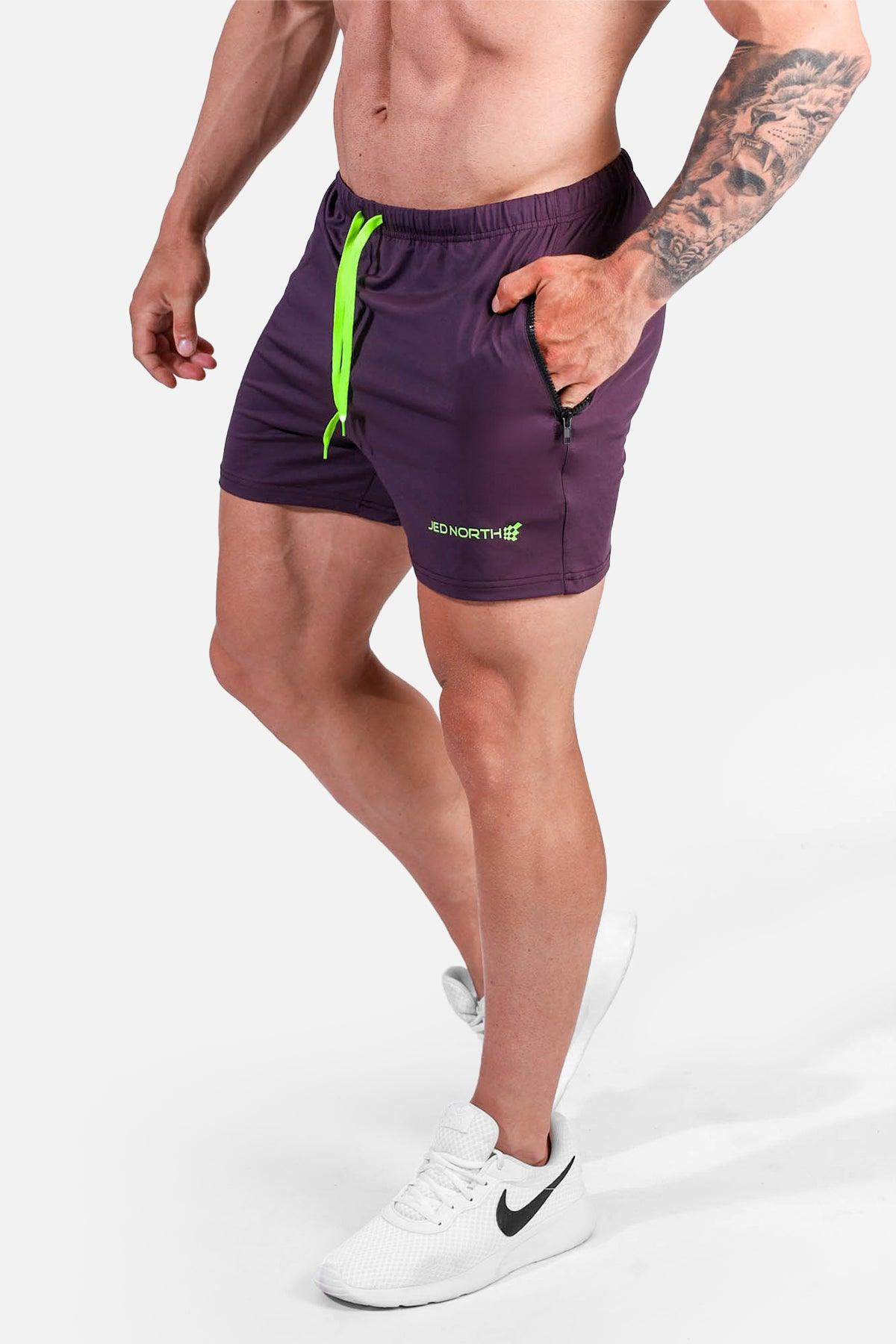 Jed North Agile Bodybuilding 4'' Shorts w Zipper Pockets - Dark Purple - DealByEthan.gay loves Jed North