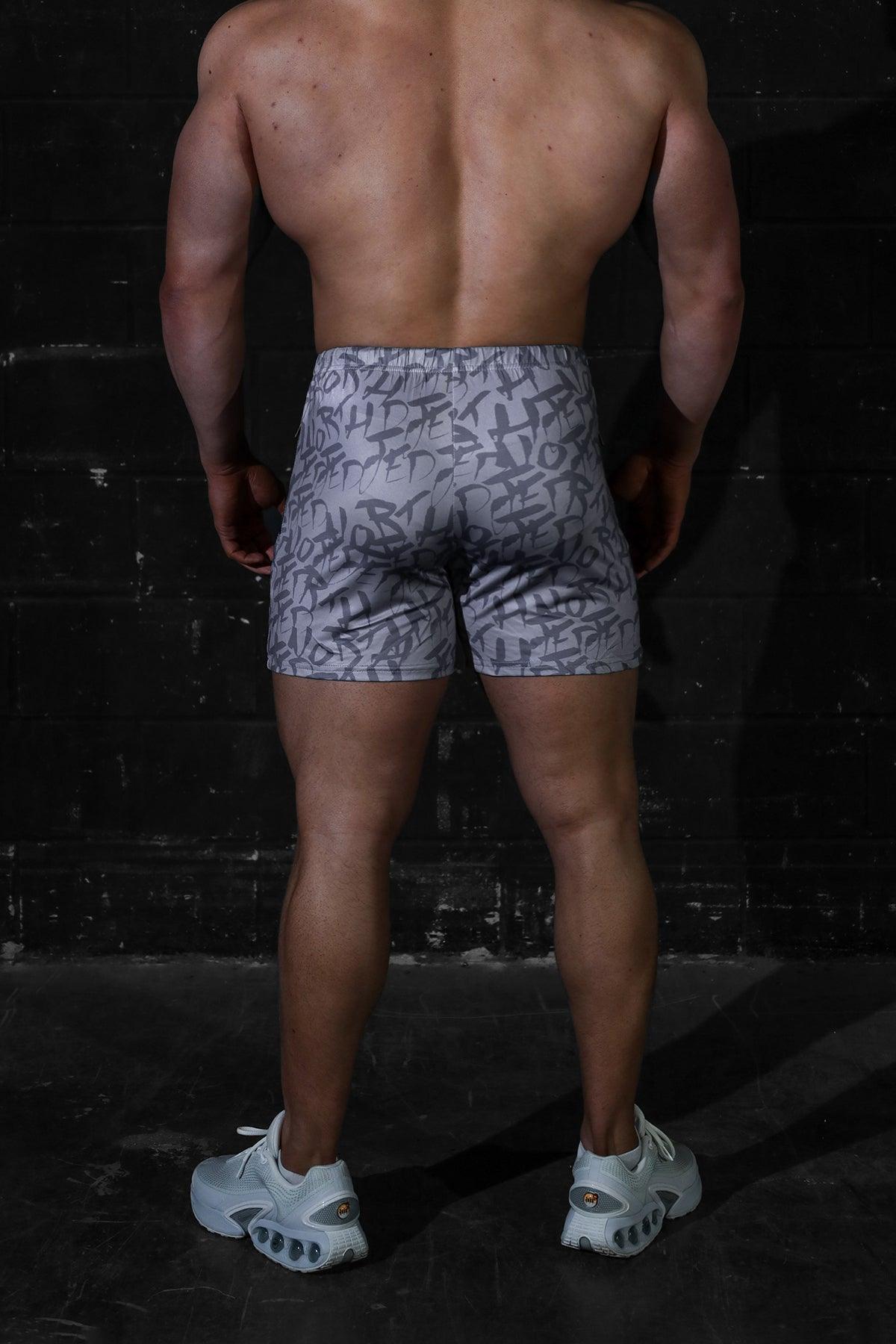 Jed North Agile Bodybuilding 4'' Shorts w Zipper Pockets - Gray Graffiti - DealByEthan.gay loves Jed North