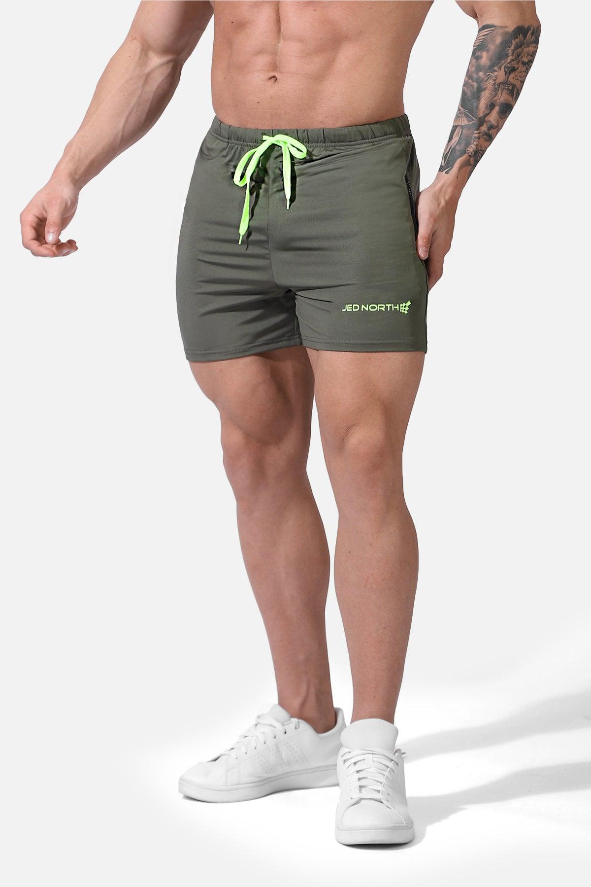 Jed North Agile Bodybuilding 4'' Shorts w Zipper Pockets - Olive - DealByEthan.gay loves Jed North