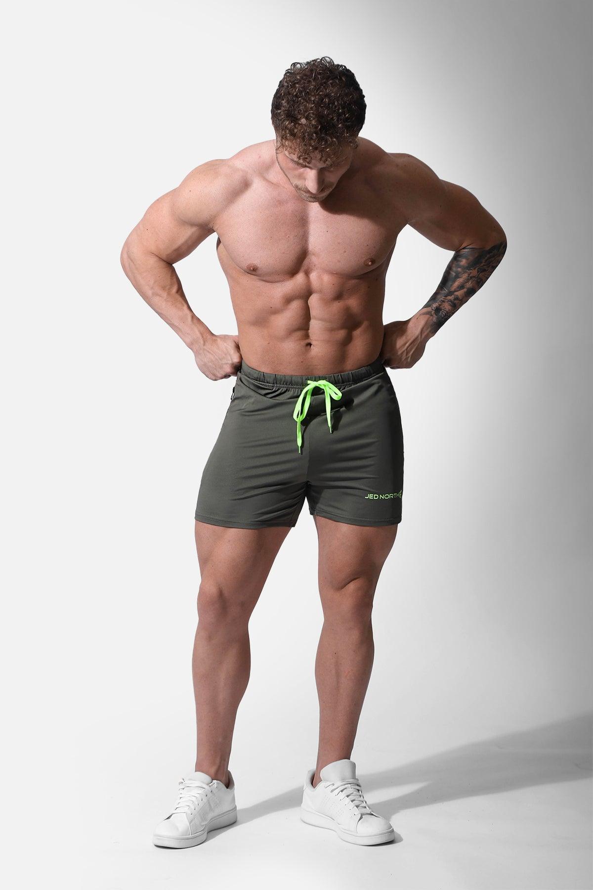 Jed North Agile Bodybuilding 4'' Shorts w Zipper Pockets - Olive - DealByEthan.gay loves Jed North