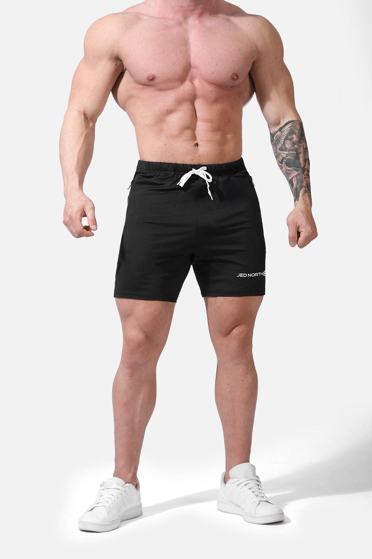 Jed North Agile Plus 6.5'' Bodybuilding Shorts w Zipper Pockets - Black - DealByEthan.gay loves Jed North