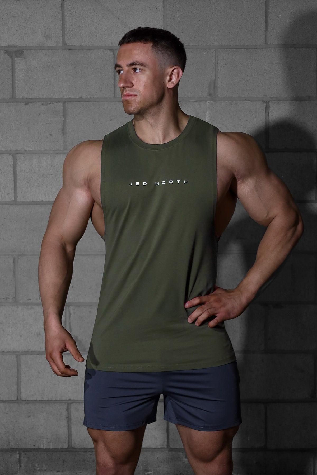 Jed North Apollo Men's Sleeveless Training Tee - Olive - DealByEthan.gay loves Jed North