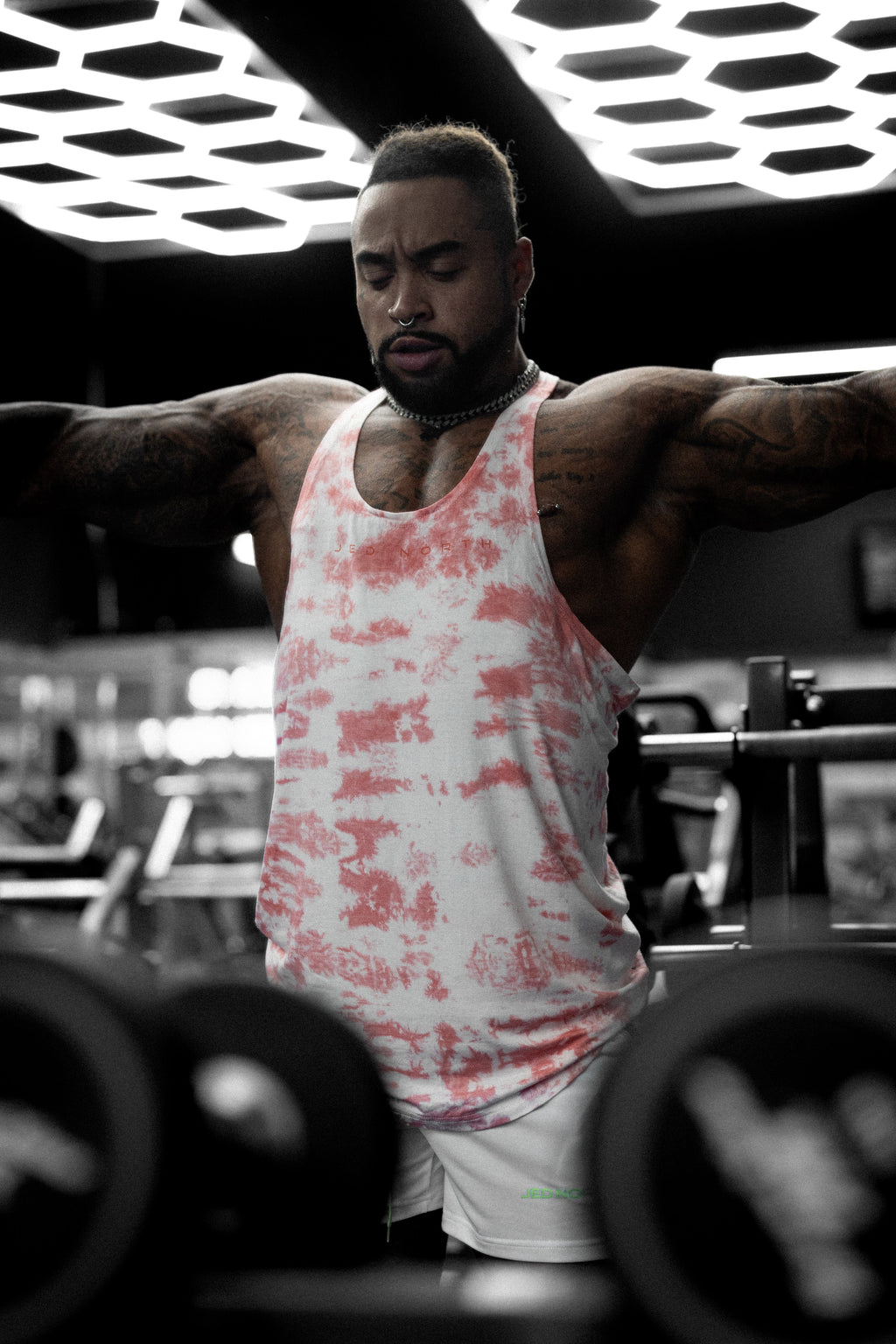 Jed North Classic Bodybuilding Racerback Stringer - Red Tie Dye - DealByEthan.gay loves Jed North