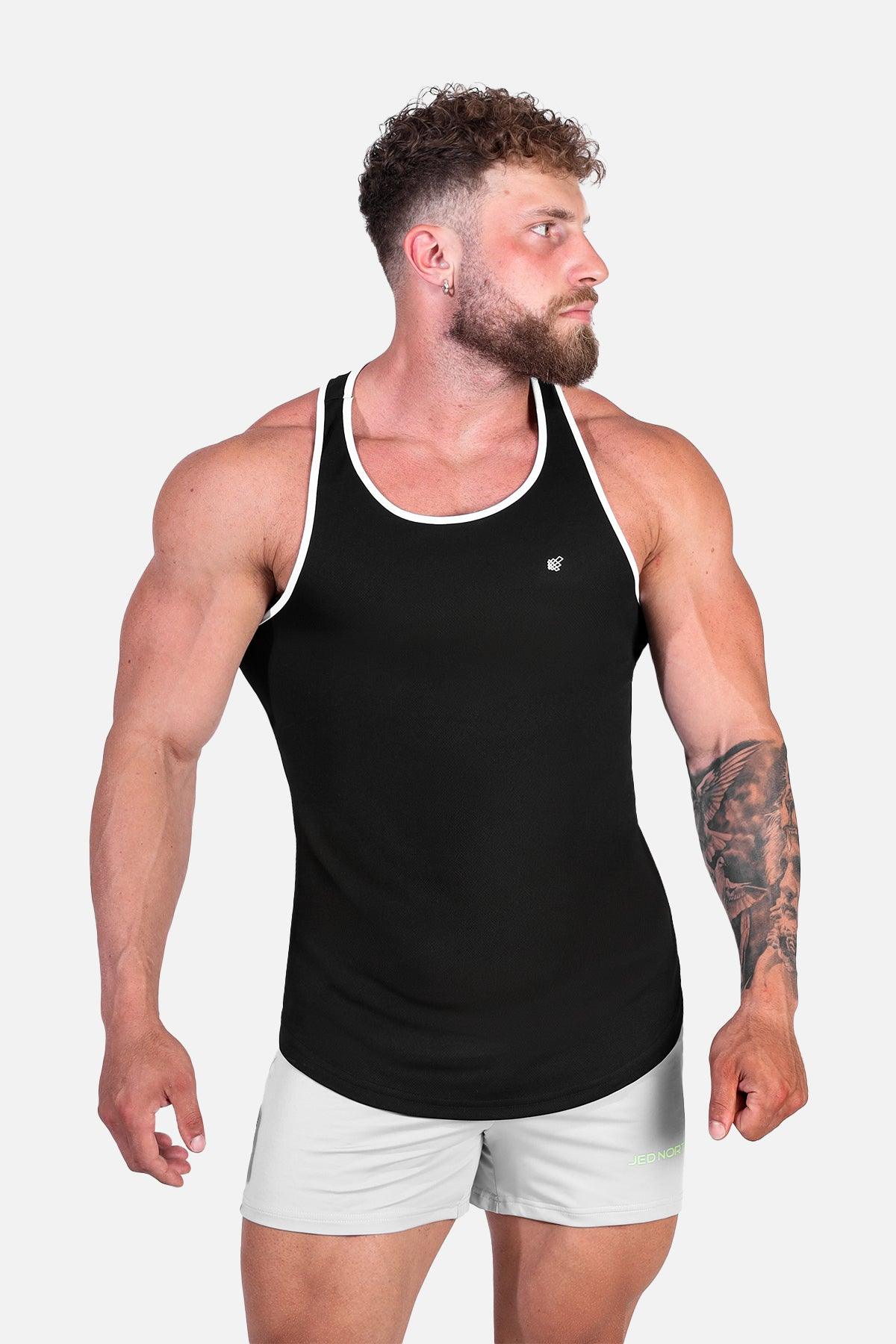 Jed North Fast-Dry Bodybuilding Workout Stringer - Black with White - DealByEthan.gay loves Jed North