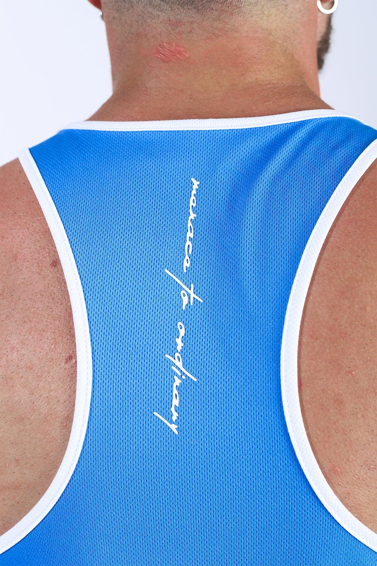 Jed North Fast-Dry Bodybuilding Workout Stringer - Blue with White - DealByEthan.gay loves Jed North