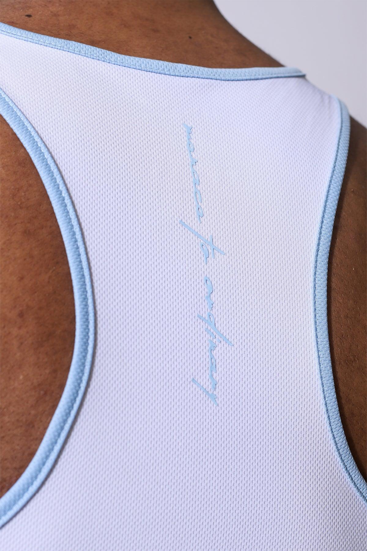 Jed North Fast-Dry Bodybuilding Workout Stringer - White with Blue - DealByEthan.gay loves Jed North
