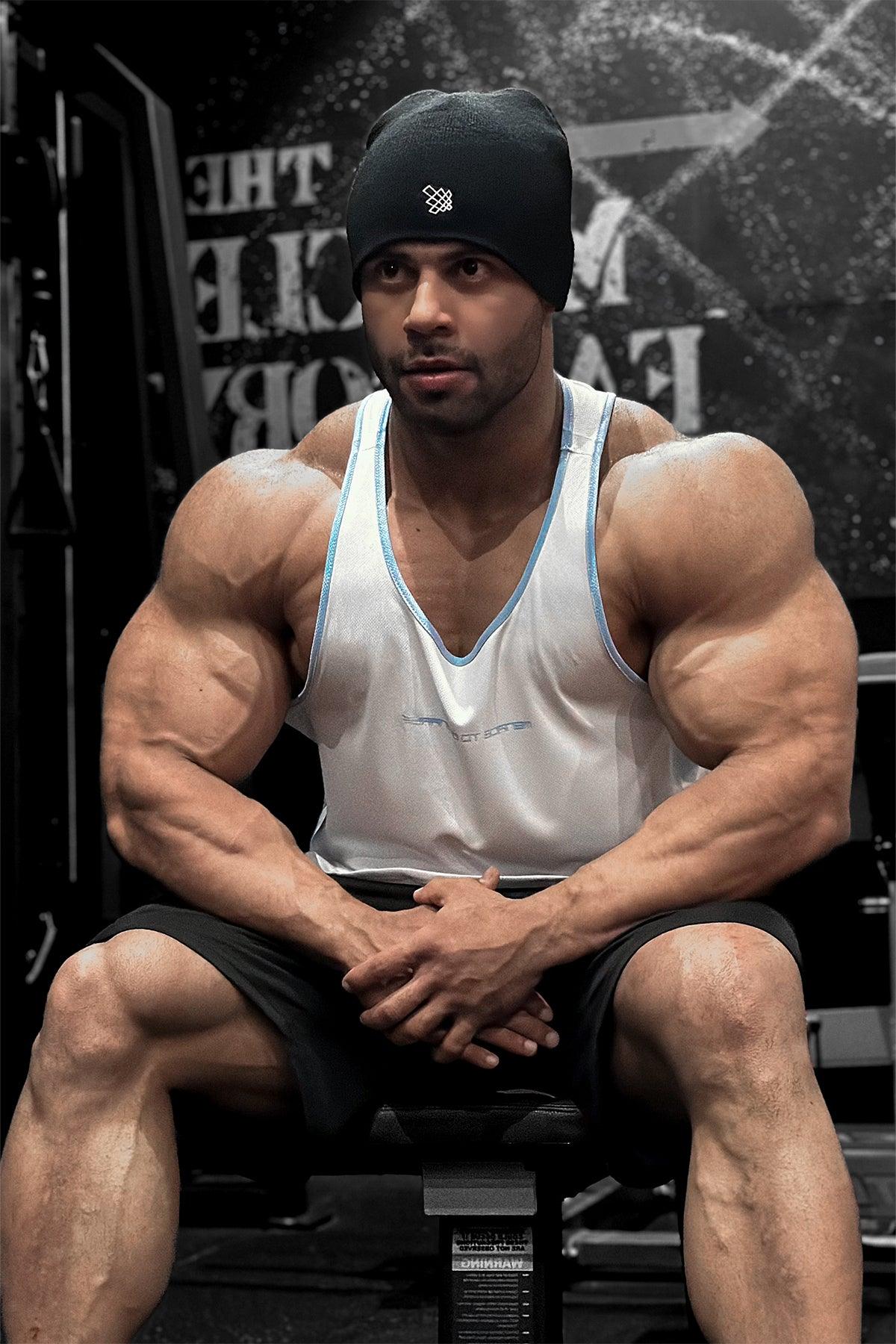 Jed North Fast-Dry Bodybuilding Workout Stringer - White with Blue - DealByEthan.gay loves Jed North