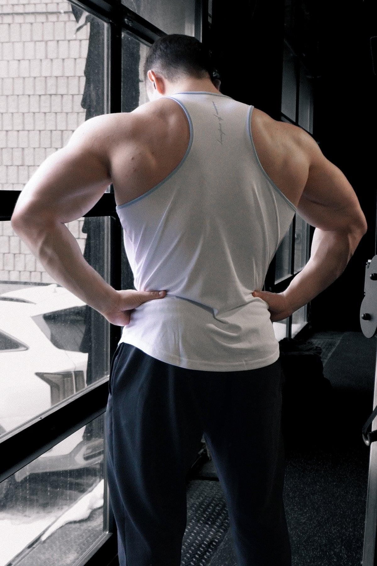 Jed North Fast-Dry Bodybuilding Workout Stringer - White with Blue - DealByEthan.gay loves Jed North