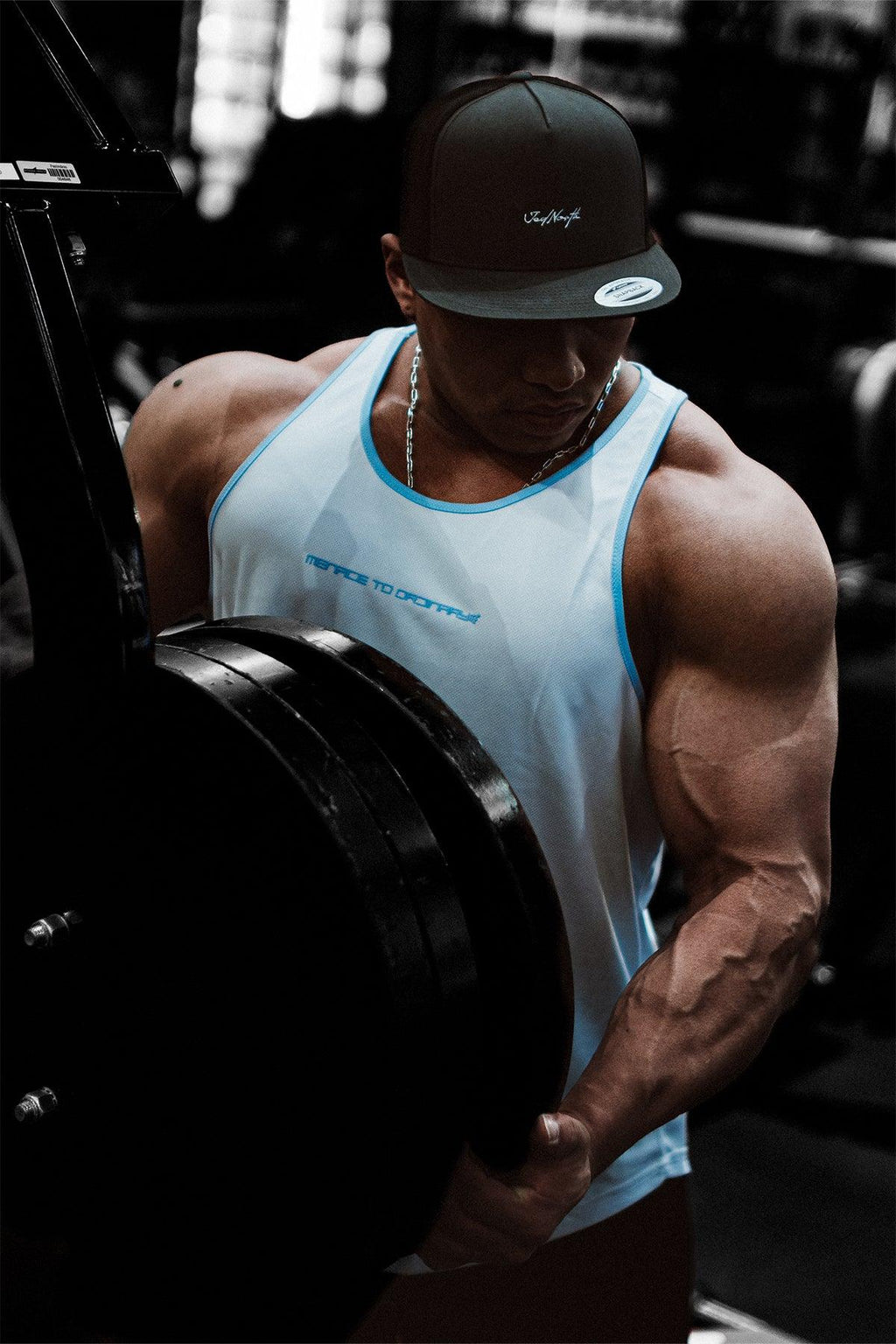 Jed North Fast-Dry Bodybuilding Workout Stringer - White with Blue - DealByEthan.gay loves Jed North