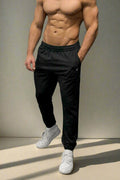 Black jed north french terry athletic training joggers with subtle logo on left thigh for workout and casual wear