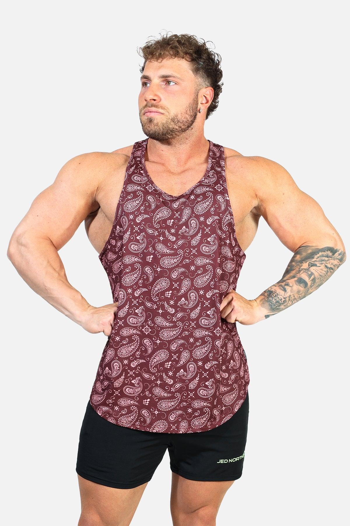 Jed North Graphic Muscle Stringer - Maroon Paisley - DealByEthan.gay loves Jed North