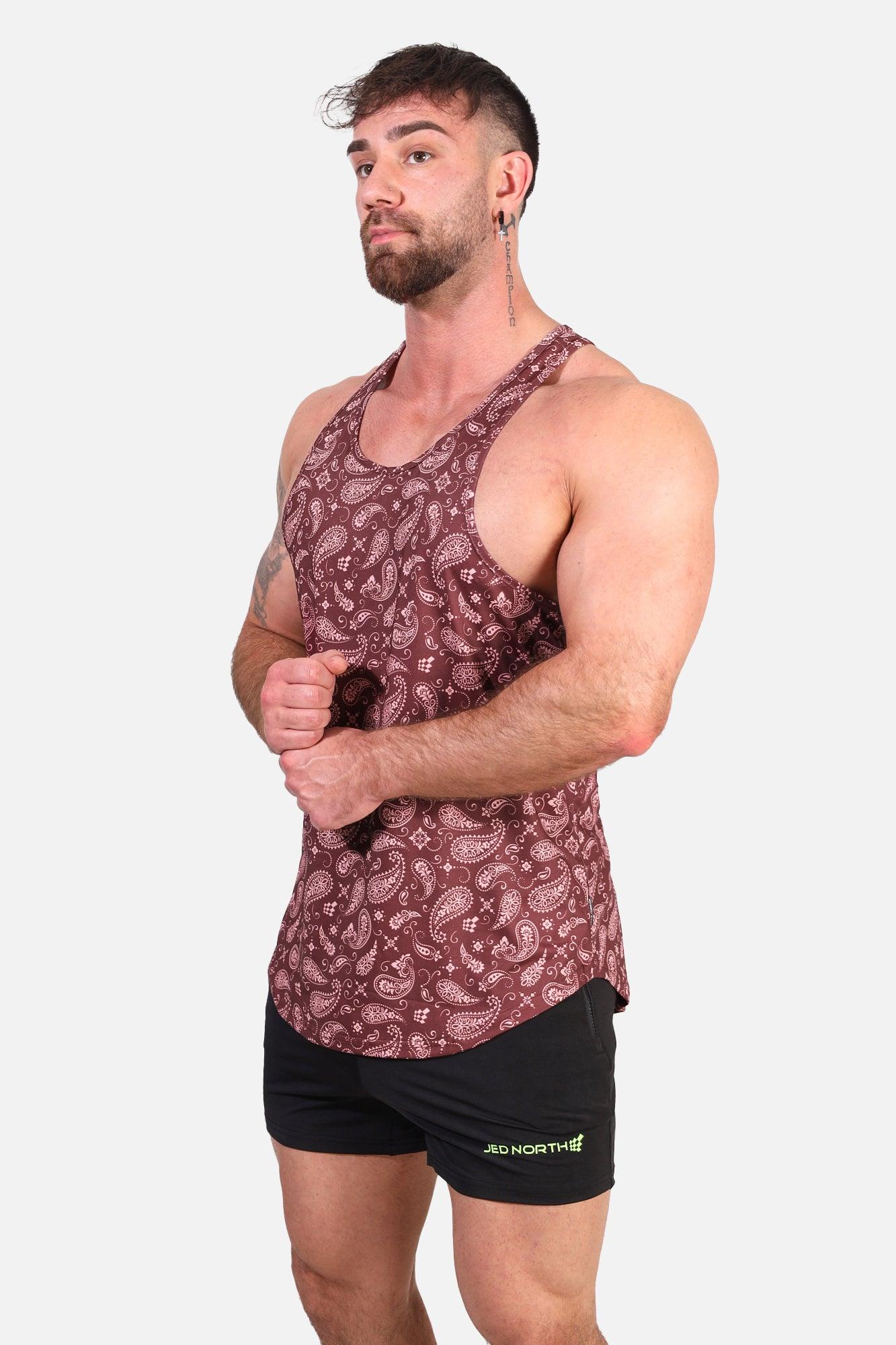 Jed North Graphic Muscle Stringer - Maroon Paisley - DealByEthan.gay loves Jed North