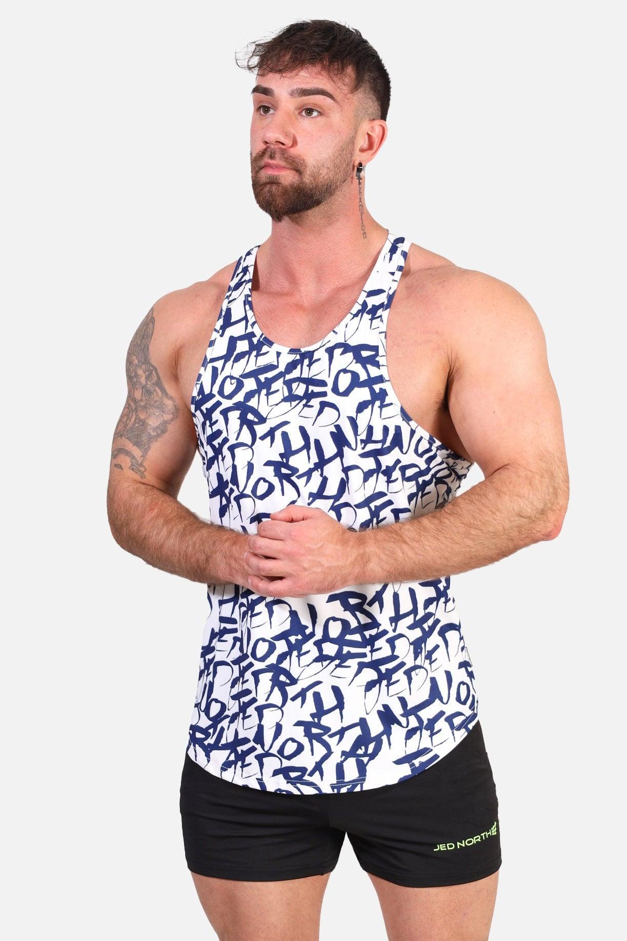 Jed North Graphic Muscle Stringer - White Graffiti - DealByEthan.gay loves Jed North