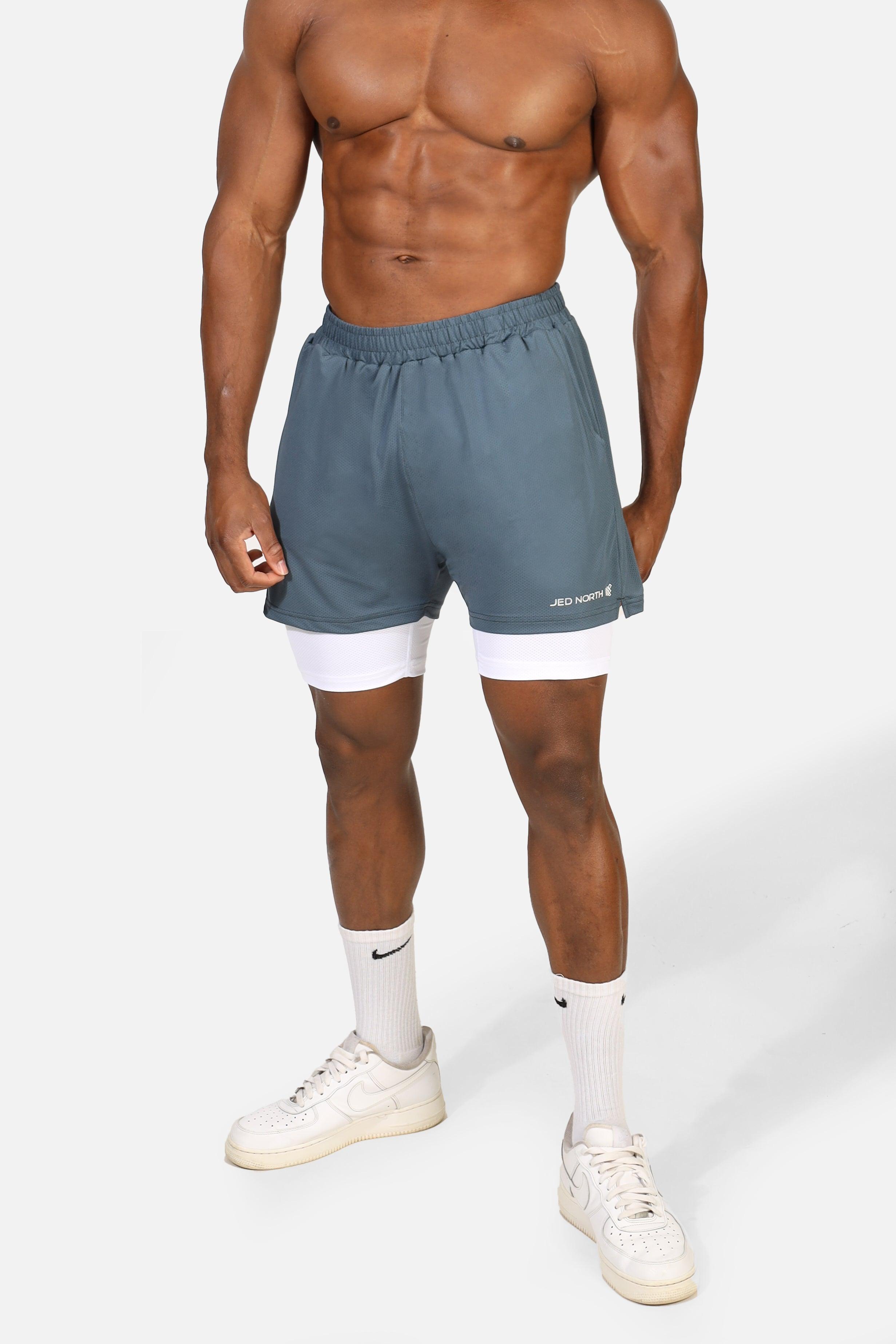 Jed North Men's 2-In-1 7" Gym Shorts - Storm Gray - DealByEthan.gay loves Jed North