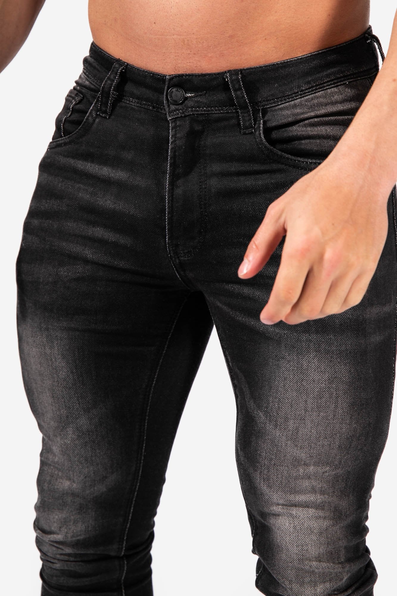 Jed North Men's Premium Fitted Stretchy Jeans - Faded Black - DealByEthan.gay loves Jed North