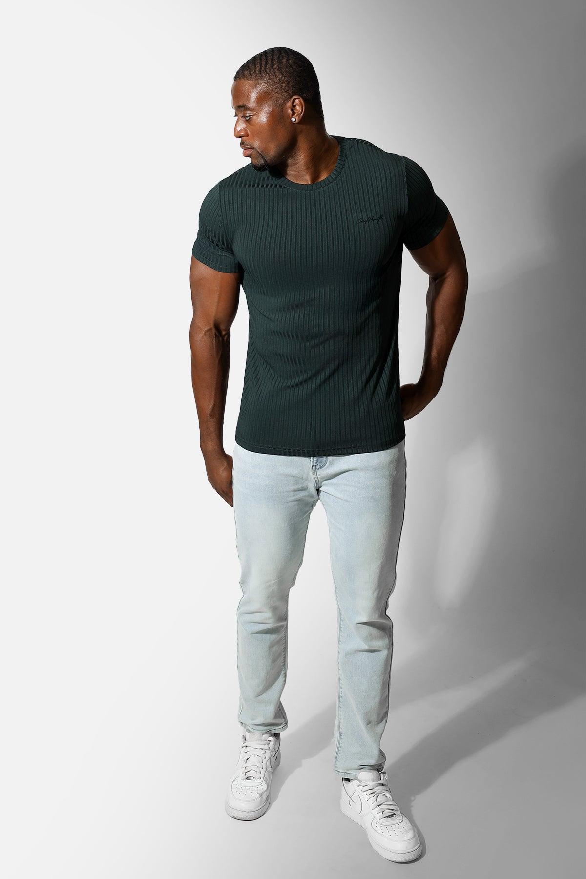 Jed North Ribbed Muscle-Fit T-Shirt - Forest Green - DealByEthan.gay loves Jed North