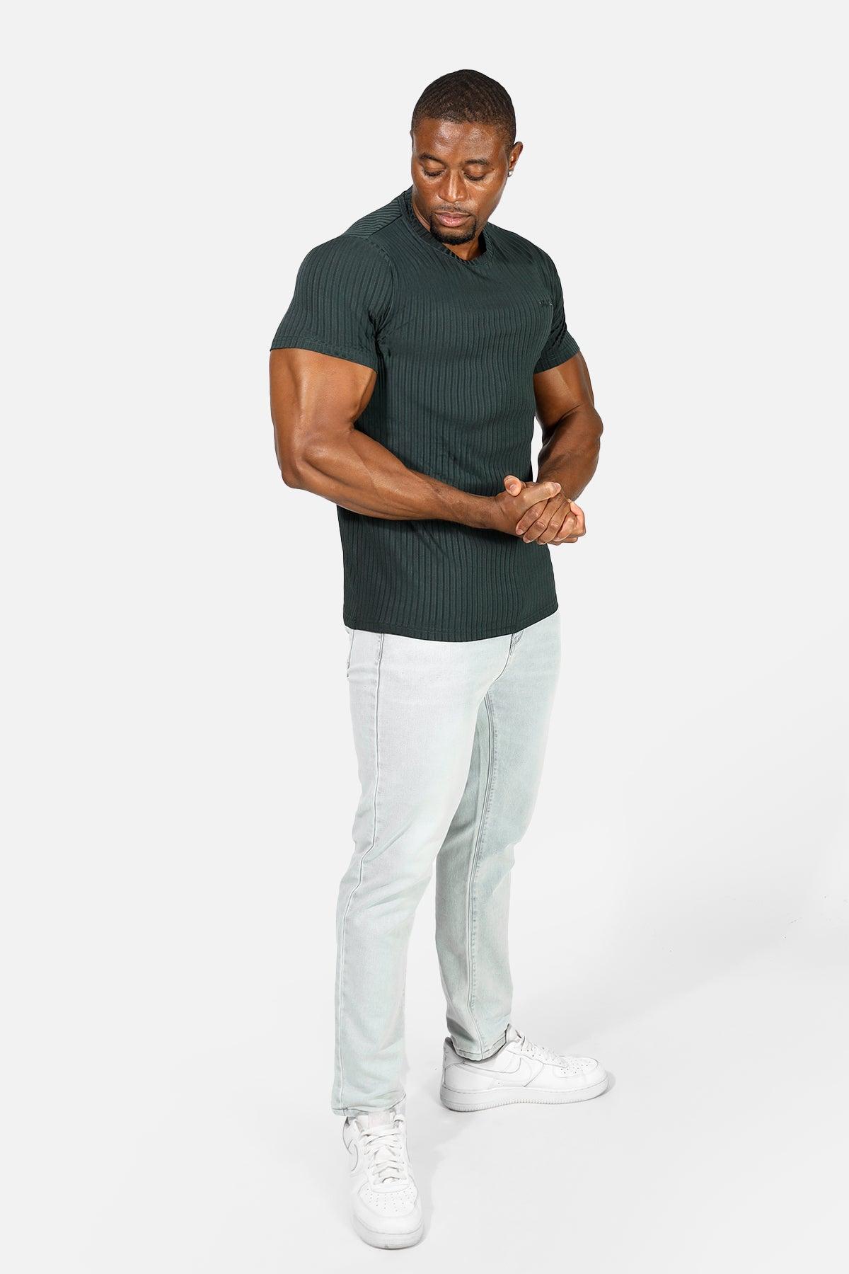 Jed North Ribbed Muscle-Fit T-Shirt - Forest Green - DealByEthan.gay loves Jed North