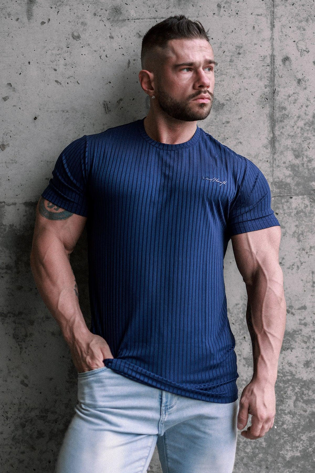 Jed North Ribbed Muscle-Fit T-Shirt - Indigo - DealByEthan.gay loves Jed North