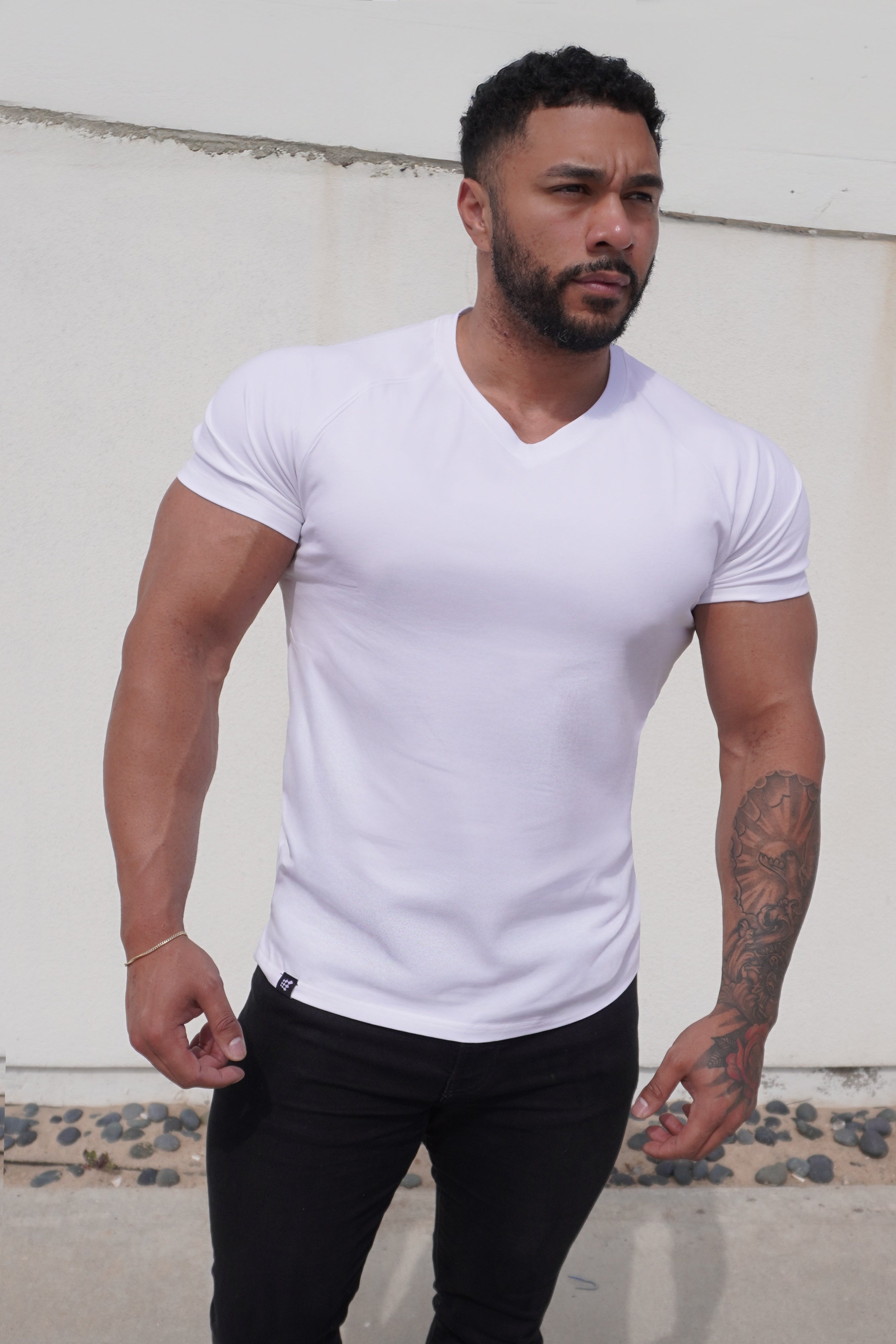 Jed North V Neck Muscle-Fit T-Shirt - White - DealByEthan.gay loves Jed North
