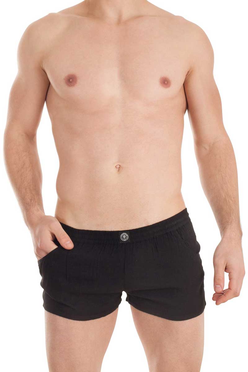 Black lhomme invisible sensations lounge shorts size m with a subtle logo button at the waistband