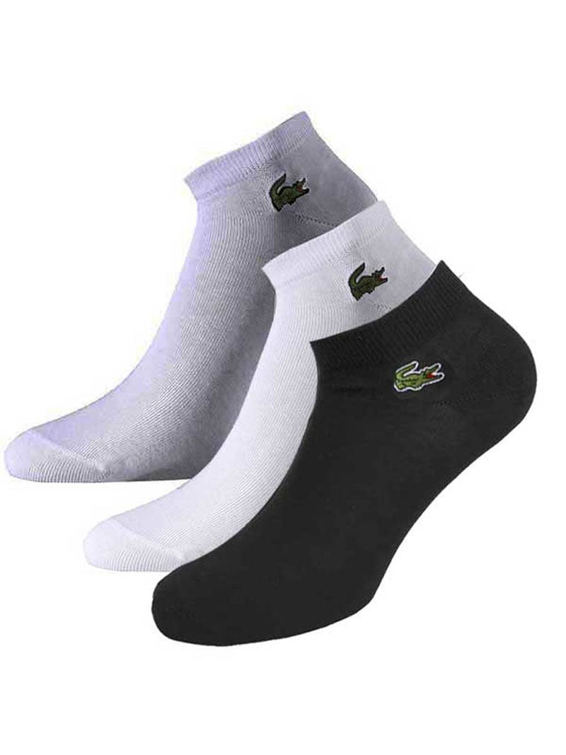 Set of three Lacoste sport ankle socks in white silver and black with embroidered crocodile logos size one size