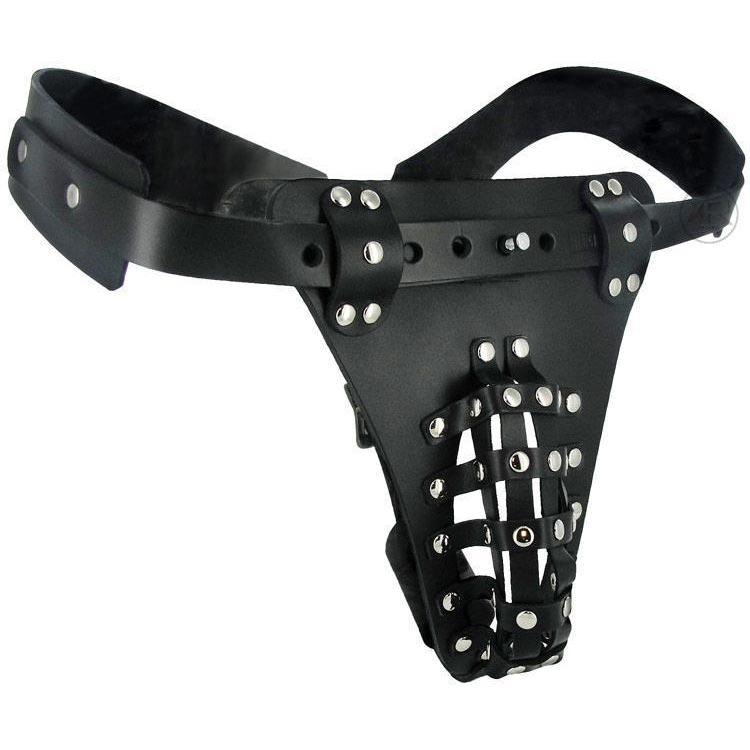 Cinturón de castidad de cuero para hombre con arnés con tapón anal