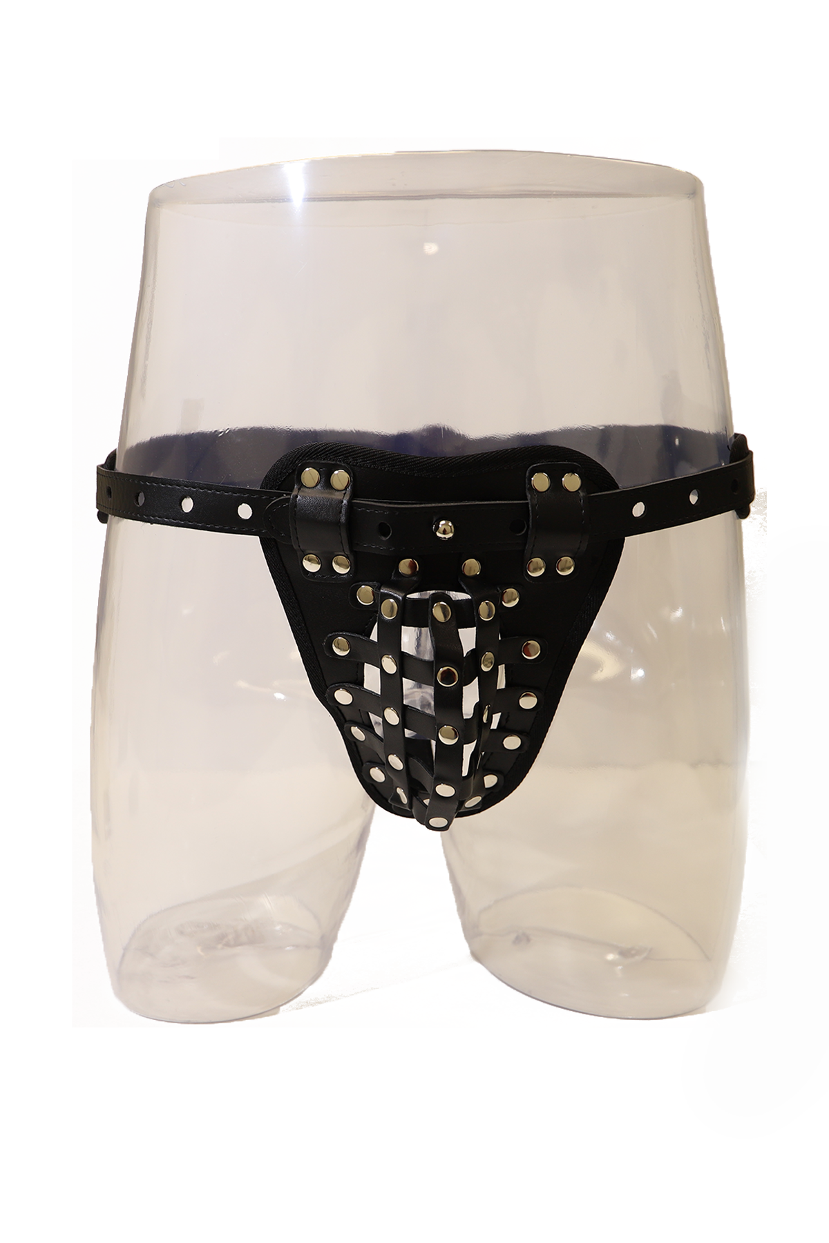 Kinky Chastity Brief Belt with Studded Penis Pouch and Lock and Key