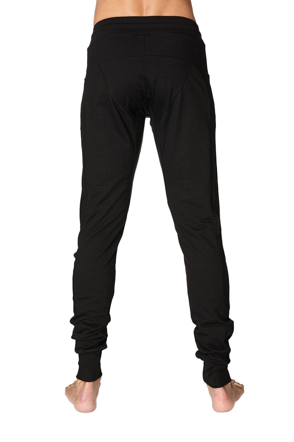 Black long cuffed jogger and yoga sweat pants with slim fit elastic cuffs and comfortable waistband