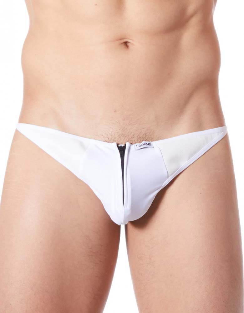 Lookme Cube Zipper Mesh Thong Underwear White 813-57 Size S - DealByEthan.gay loves Lookme