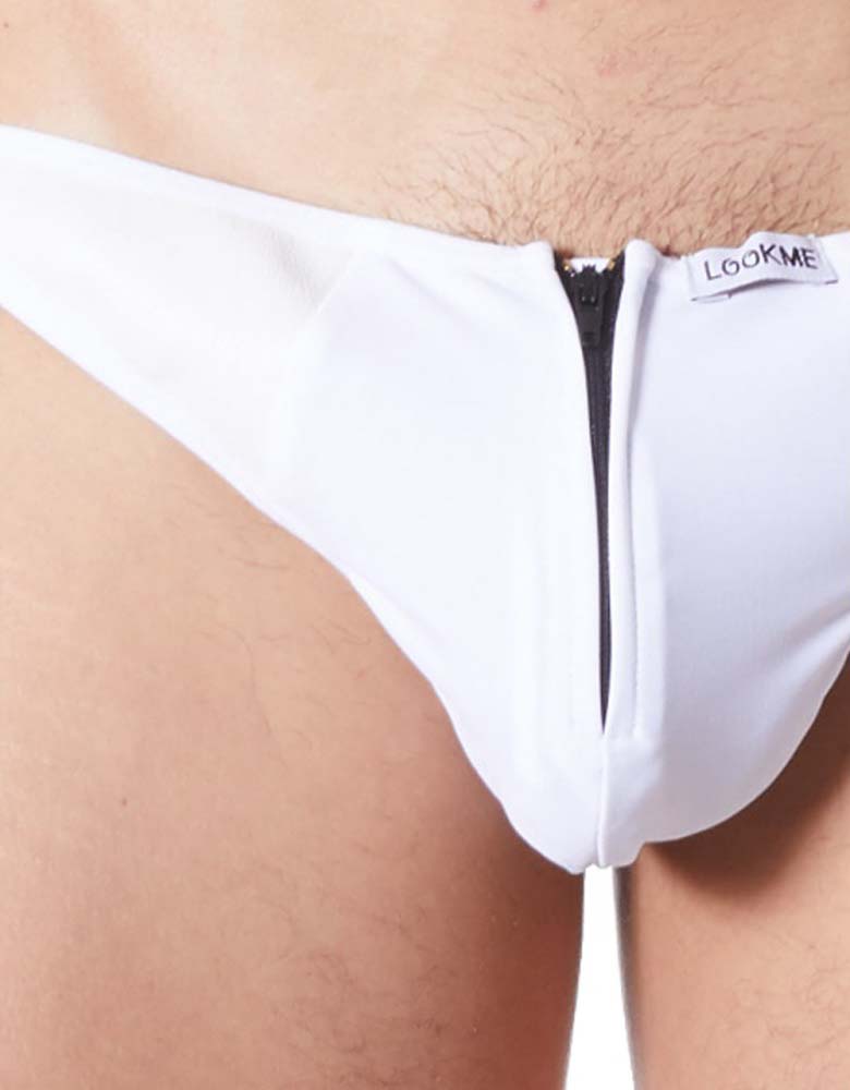 Lookme Cube Zipper Mesh Thong Underwear White 813-57 Size S - DealByEthan.gay loves Lookme