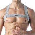 Magic h harness silver glittery harness with black trim and a small top logo on the front