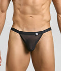 Black sheer mesh thong with solid black waistband from mob y sexy thong product shown from the back side