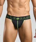 Black and neon green MaleBasics Neon Jock new colors athletic briefs with branded waistband for support and comfort