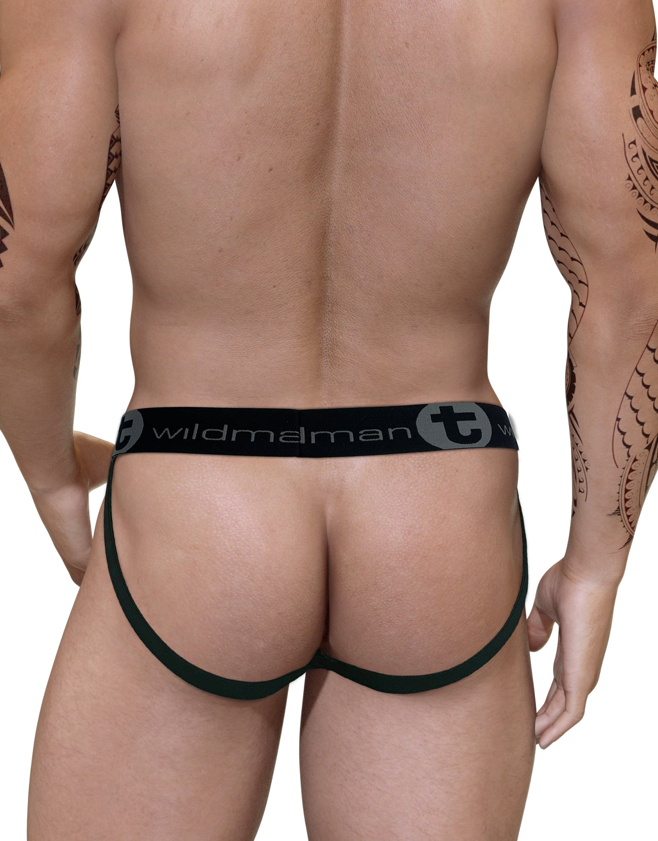 WildmanT royal blue modal jockstrap, back view, featuring a black branded waistband with "wildmant" logo.