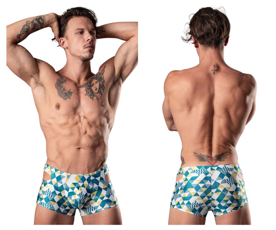 Male Power 141-292 Cut It Out Cut Out Mini Short Color Blue-Green-White - DealByEthan.gay loves Male Power