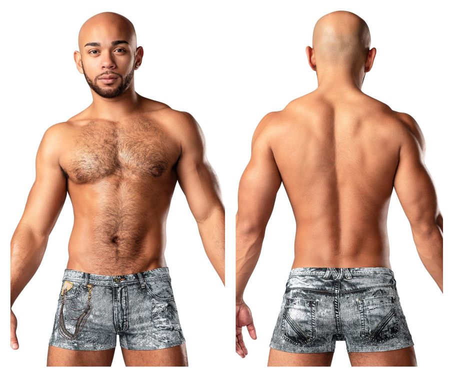 Male Power 145-286 Dirty Denim Mini Short Color Denim Print - DealByEthan.gay loves Male Power