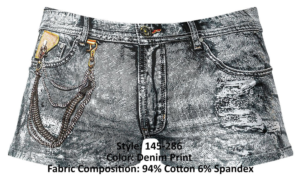 Male Power 145-286 Dirty Denim Mini Short Color Denim Print - DealByEthan.gay loves Male Power